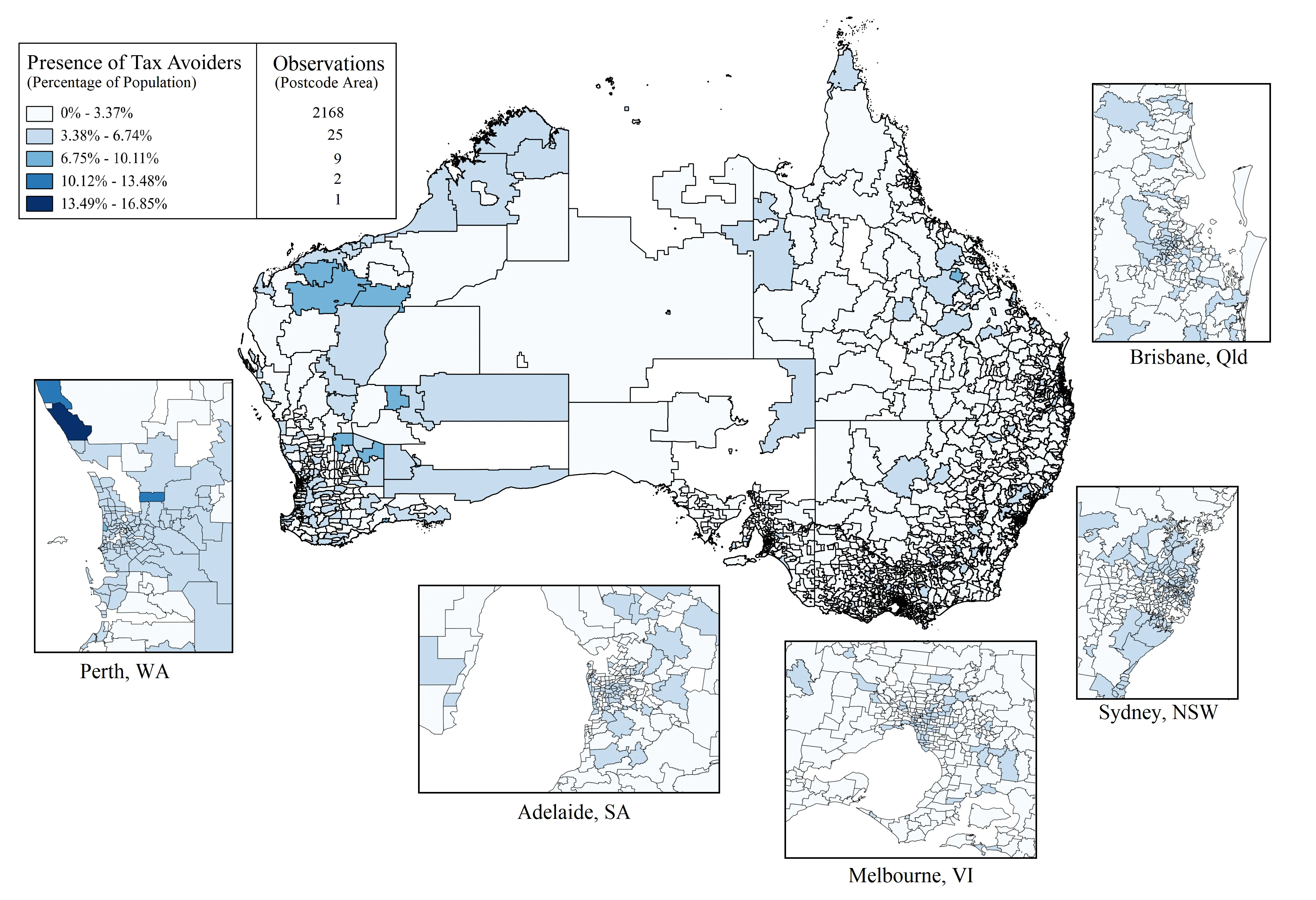 Australia choropleth map of tax avoidance patterns by region.